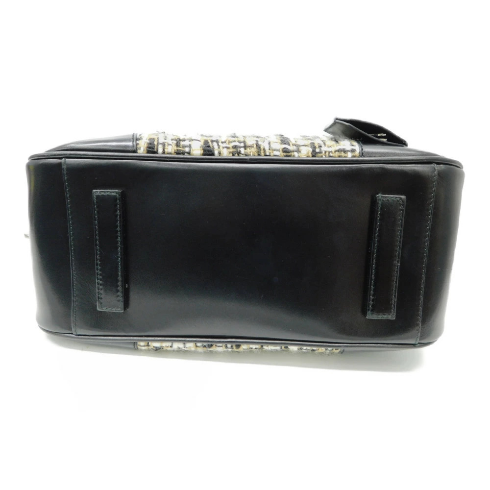 PRADA Boston Handbag Tweed Leather Beige Black Compact - Picture 4 of 9